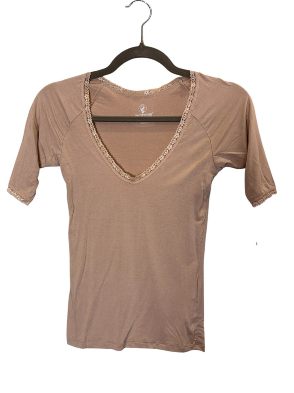 Nudy Patooty Women’s Lace-Trim V-Neck Short Sleeve Undershirt Sz XS